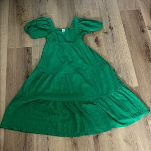 Chic Green Puff Sleeve Dress